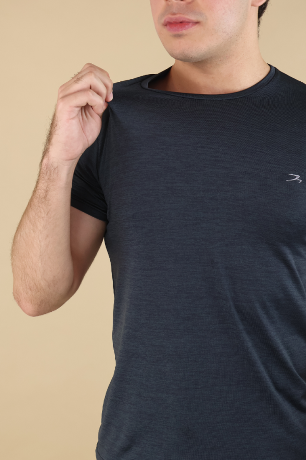Playera Transpirable Hombre Para Ejercicio Negro Jaspe Manga Corta